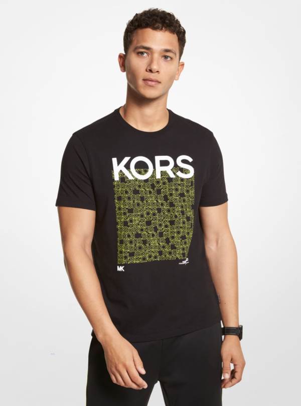 Panske Tricko Michael Kors Newsprint Logo Cotton Čierne - Oblecenie Michael Kors Obchod | EKSLW-3804